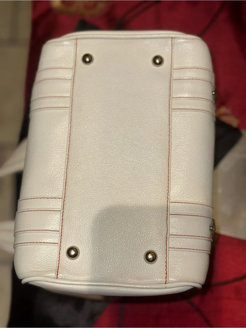 MCM - Creamy White Pebbled Leather Mini Boston w/ Gold Hardware